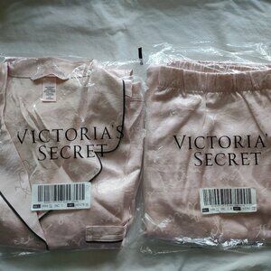 Victoria Secrets Pj Set - Pink Long Sleeve Shirt & Pants Sz Lg New